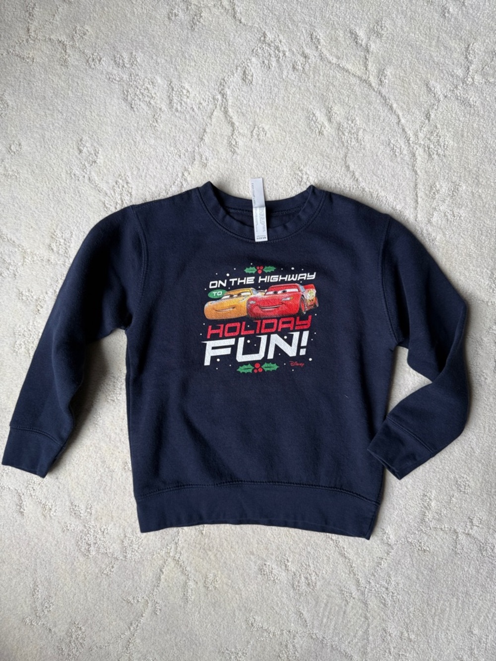 5/6 Navy Blue Disney Car Holiday Fun Design Long Sleeve Sweatshirt, NWOT